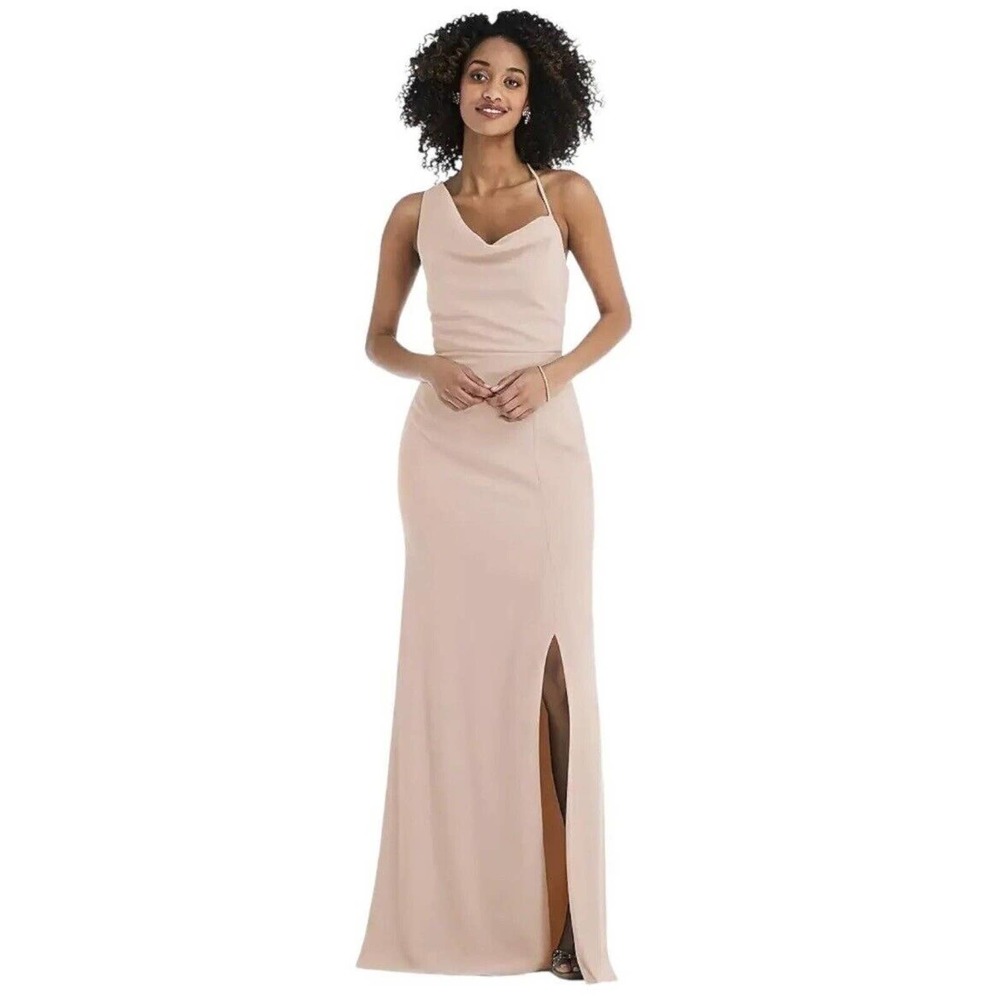 After Six 6849 Cameo Pink One Shoulder Draped Cowl-Neck Maxi Dress 6 New